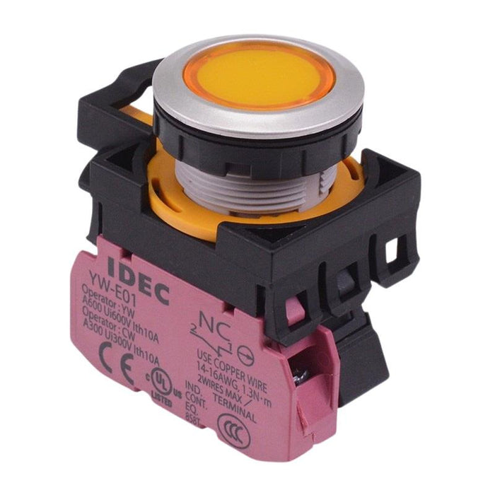 CW4L-M1E01Q3Y Yellow 12V illuminated Metallic Momentary Push Button Switch 1NC IP65 IDEC