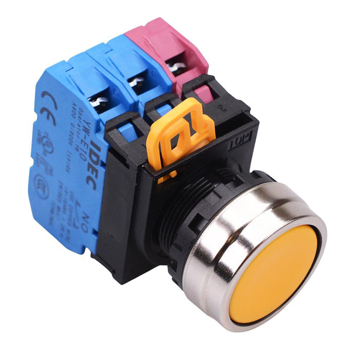 YW4B-M1E21Y Yellow 22mm Metal Bezel Momentary Push Button Switch 2NO-1NC IP65 IDEC