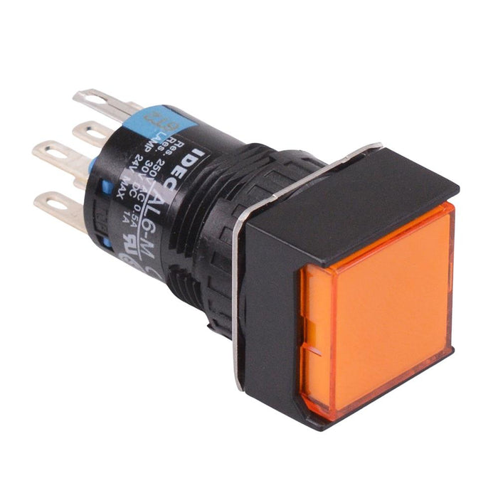 AL6Q-A21PA Amber 16mm 5VDC Latching Square illuminated Push Button Switch IP65 DPDT