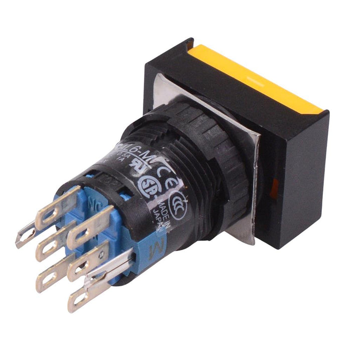 AB6H-A2PYC Yellow 16mm Latching Rectangle Push Button Switch IP65 DPDT