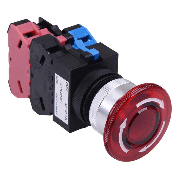 AVLW4B2211DR Red 24V illuminated 30mm Emergency Stop Switch 1NO-1NC IDEC