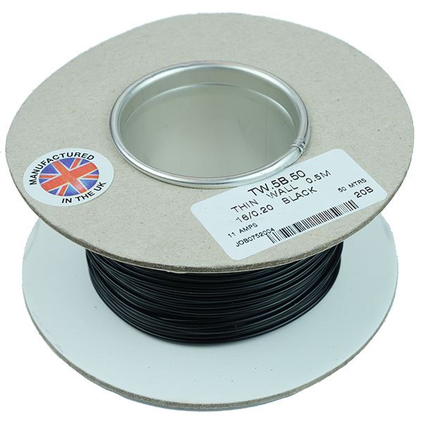 Black 0.5mm² Thin Wall Cable 16/0.2mm 50M