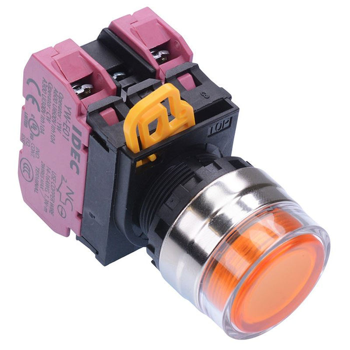 YW4L-AF2E02Q4A Amber 24V illuminated 22mm Metal Bezel Maintained Shrouded Push Button Switch 2NC IP65 IDEC