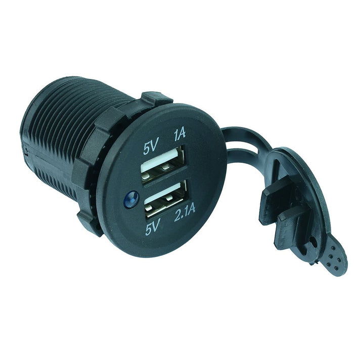 Dual USB Panel Mount Socket with Waterproof Cover