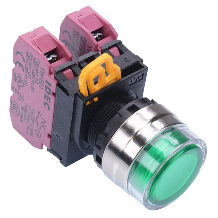 YW4L-MF2E02Q0G Green 22mm Metal Bezel Momentary Shrouded Push Button Switch 2NC IP65 IDEC