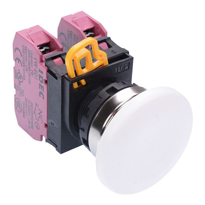 YW4B-M4E02W White 22mm Metal Bezel Mushroom Momentary Push Button Switch 2NC IP65 IDEC