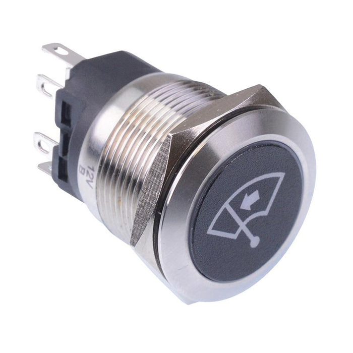 Windscreen Wiper Left' Blue LED Latching 22mm Vandal Push Button Switch SPDT 12V