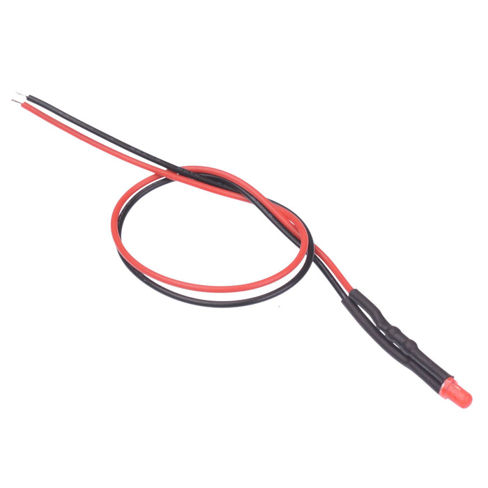 Red 3mm Prewired Diffused LED 20cm Cable 12V