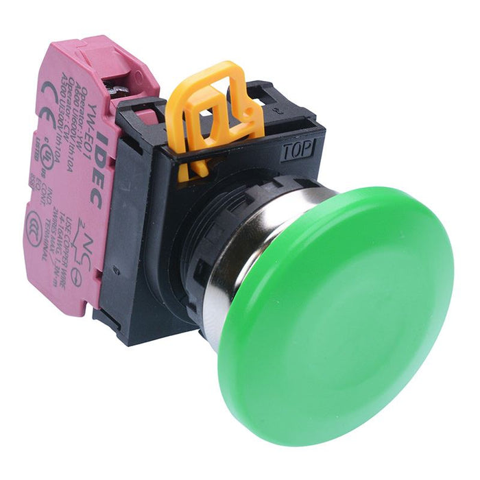 IDEC Green 22mm Metal Bezel Mushroom Momentary Push Button Switch NC IP65 YW4B-M4E01G