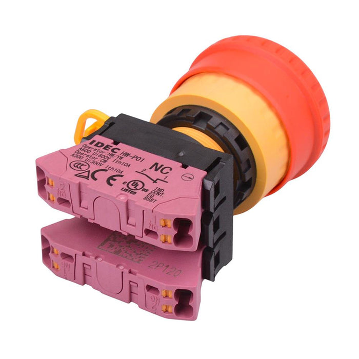 YW1B-V4P02R 22mm Emergency Stop Switch Push-In Terminals SPST 2NC IDEC