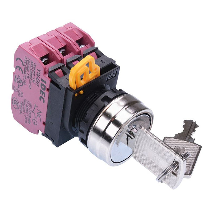 YW4K-3AE03 22mm Metal Bezel 3 Position Maintained Key Switch 3NC IP65 IDEC