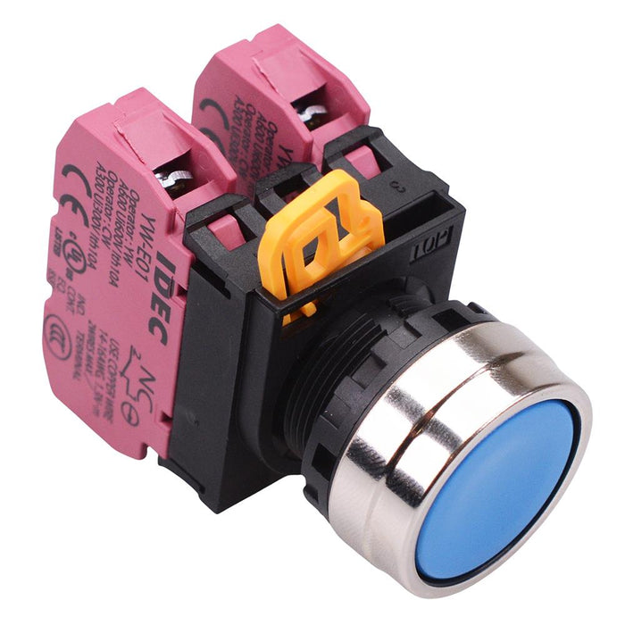 YW4B-A1E02S Blue 22mm Metal Bezel Maintained Push Button Switch 2NC IP65 IDEC