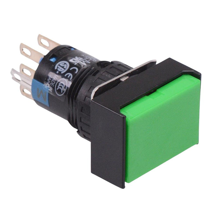 Push Button Rectangular Connections AB6H-A2GC Green 16mm Latching Rectangle Push Button Switch IP65 DPDT ...