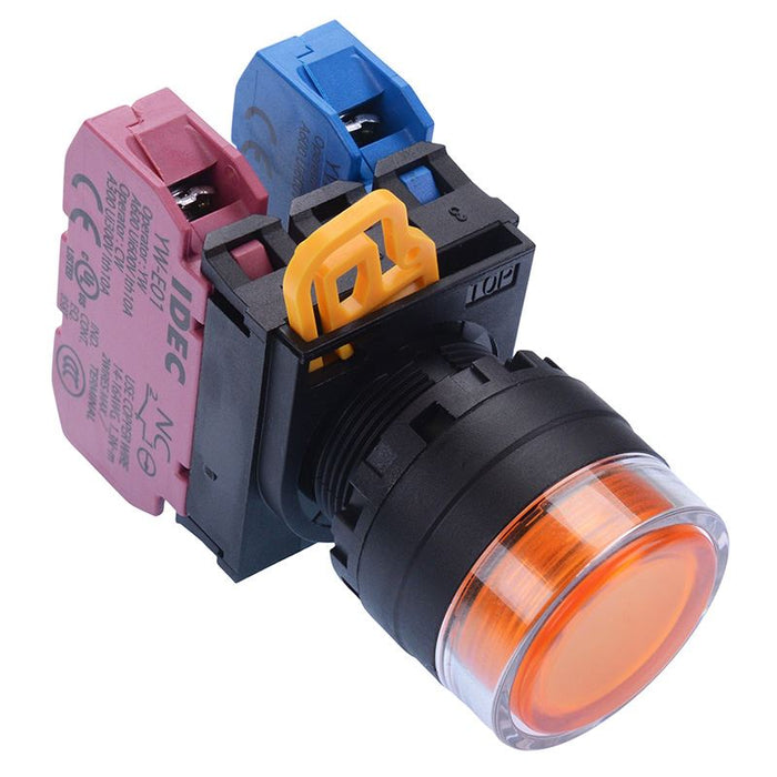 YW1L-MF2E11Q0A Amber 22mm Momentary Shrouded Push Button Switch 1NO-2NC IP65 IDEC