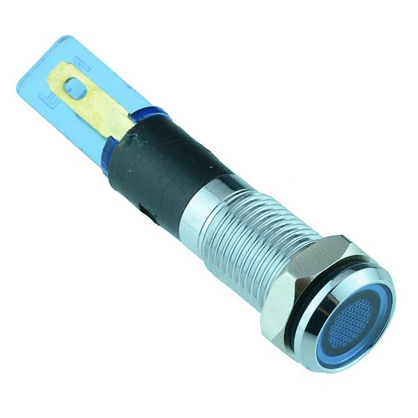 Blue LED 8mm Flat Metal Panel Indicator 12V