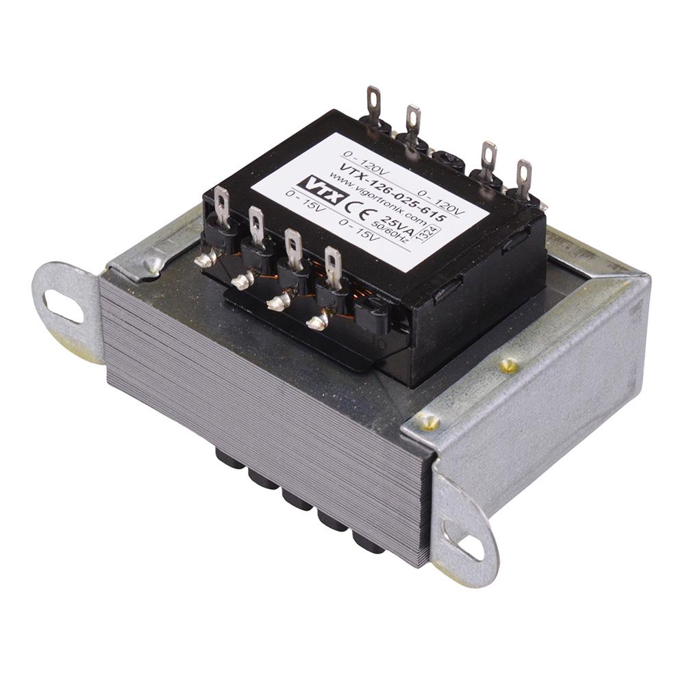 VTX-126-025-615 Chassis Mount Transformer 240V 25VA 15V+15V Vigortroni ...