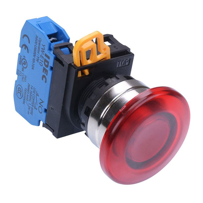 YW4L-A4E10Q0R Red 22mm Metal Bezel Mushroom Maintained Push Button Switch NO IP65 IDEC
