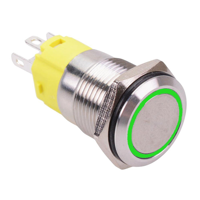 Green LED On-On Latching 16mm Vandal Resistant Push Button Switch SPDT