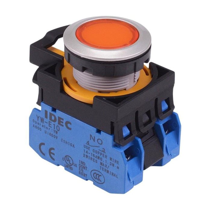 CW4L-M1E20Q3A Amber 12V illuminated Metallic Momentary Push Button Switch 2NO IP65 IDEC