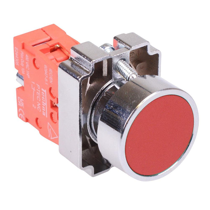 Techna PtecMetPNRed Red Flush Push Button Switch Metal 10A 1NC