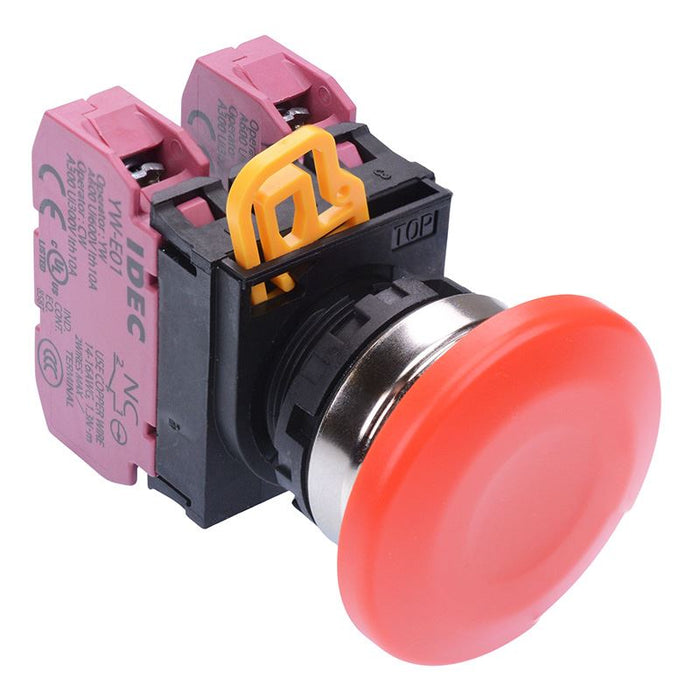 YW4B-A4E02R Red 22mm Metal Bezel Mushroom Maintained Push Button Switch 2NC IP65 IDEC