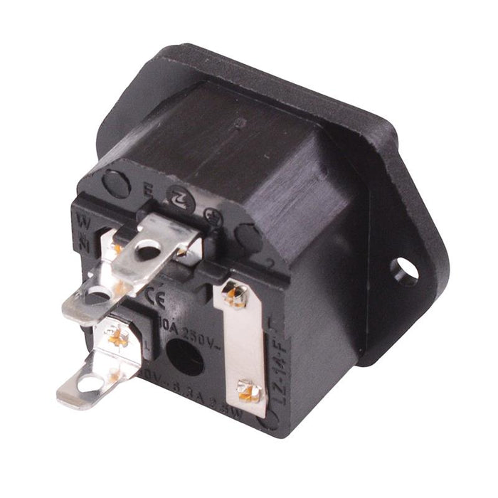 C14 IEC Fused Inlet Socket Chassis Mount 10A