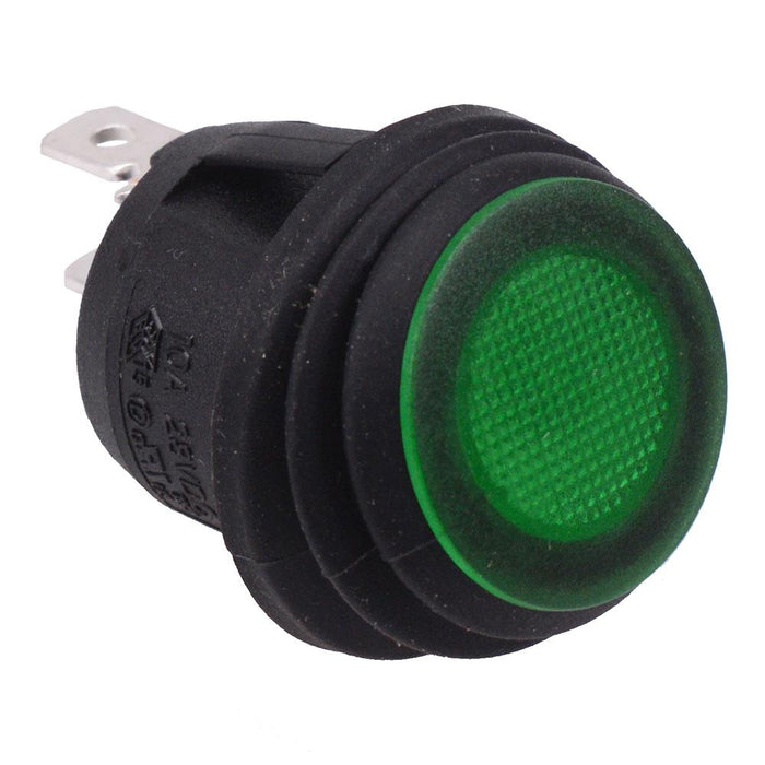 Green Waterproof 24V LED 20mm Round Rocker Switch SPST 10A R13-112B8W-02