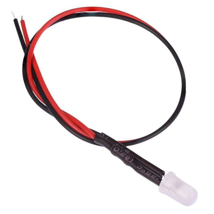 Red 5mm LED Prewired White Diffused Lens 12V