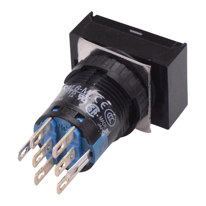 AB6H-A2BC Black 16mm Latching Rectangle Push Button Switch IP65 DPDT