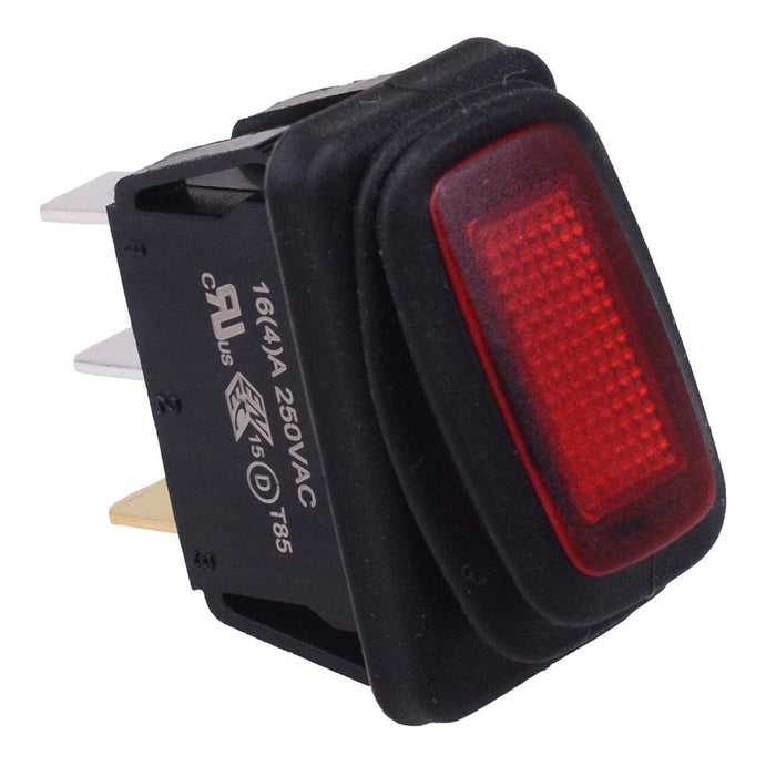 Red 230V illuminated Waterproof Rectangle Rocker Switch SPST 16A R13-238B8-01