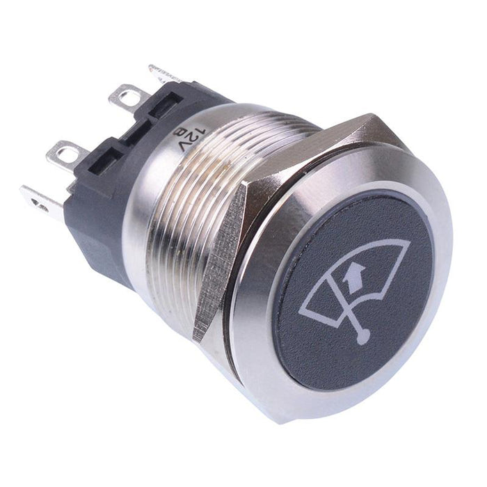 Windscreen Wiper Top' Blue LED Latching 22mm Vandal Push Button Switch SPDT 12V