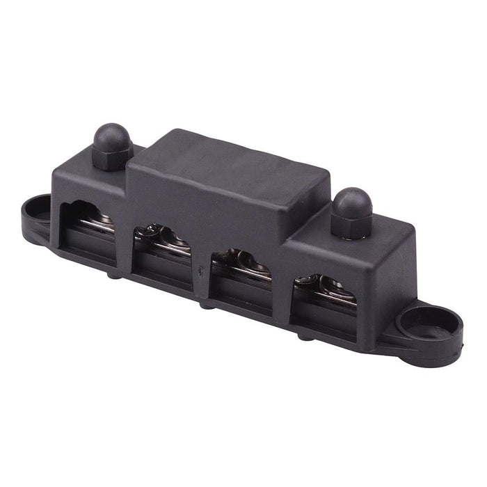 Black 4 Way M8 Power Distribution Busbar with Cover