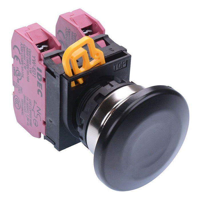 YW4B-M4E02B Black 22mm Metal Bezel Mushroom Momentary Push Button Switch 2NC IP65 IDEC