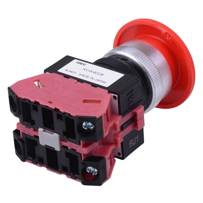 AVW402-R 30mm Emergency Stop Switch 40mm Mushroom 2NC IDEC