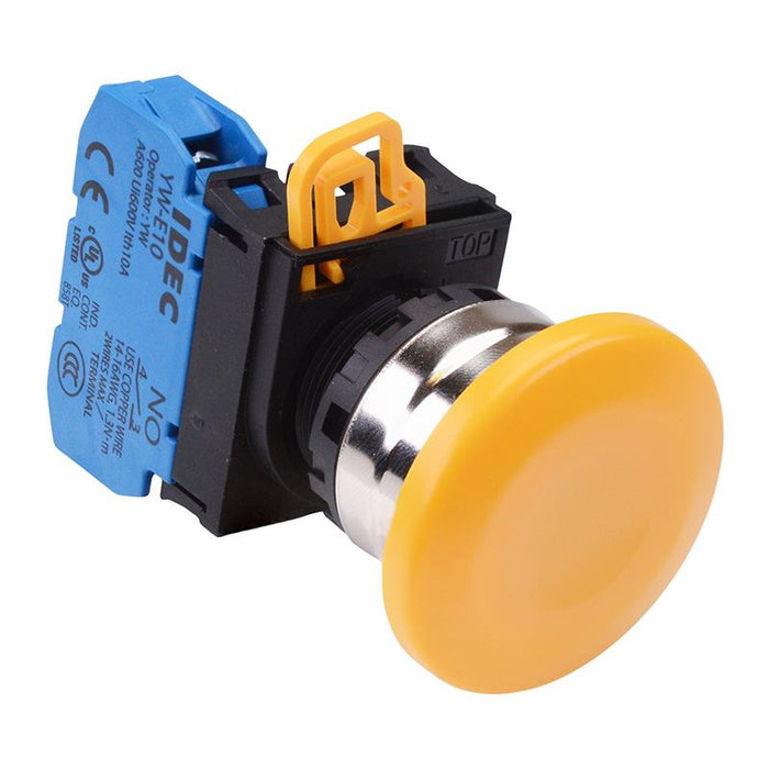 IDEC Yellow 22mm Metal Bezel Mushroom Maintained Push Button Switch NO IP65 YW4B-A4E10Y