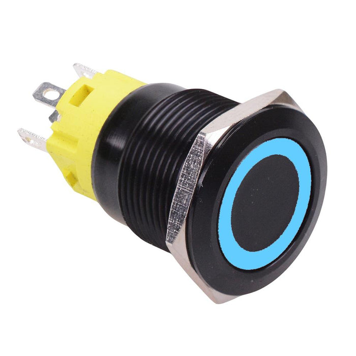 Blue LED On-On Latching 19mm Black Vandal Resistant Push Button Switch SPDT