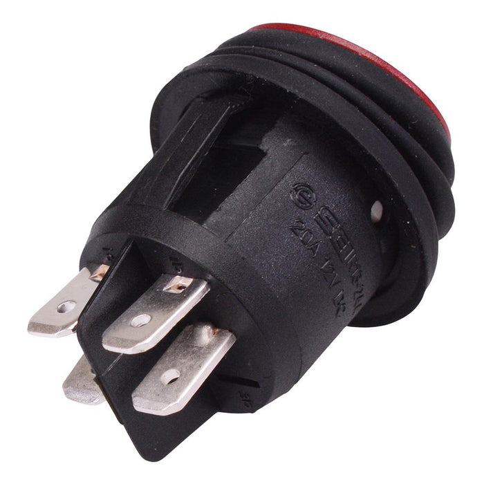 Red 12V illuminated Waterproof 20mm Round Rocker Switch DPST 20A R13-244B8-02