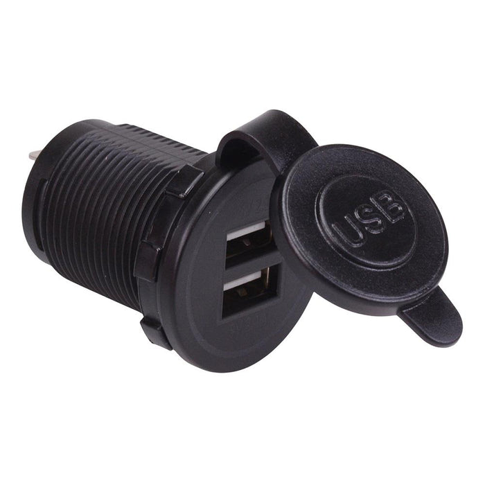 Dual USB-A 5V 2.1A Round Panel Mount Socket with LED A13-230AU-BB3
