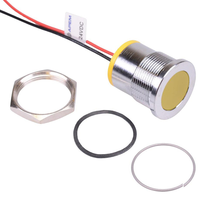 Q22F7CXXY24E Yellow Flush 22mm 12VDC LED Panel Indicator IP67 APEM