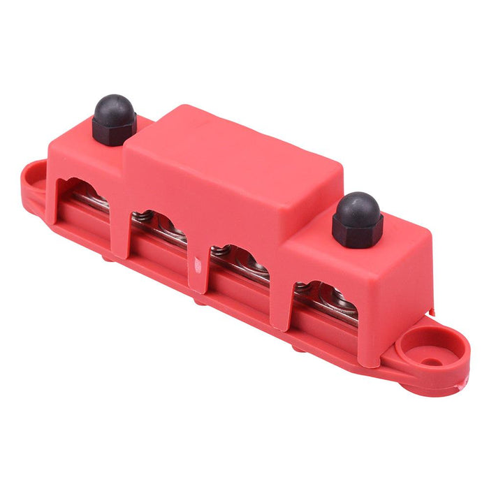 Red 4 Way M8 Power Distribution Busbar with Cover