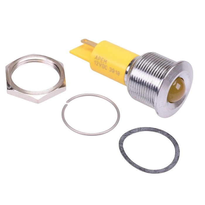Q19P1CXXY12E Yellow Prominent 19mm 12VDC LED Panel Indicator IP67 APEM