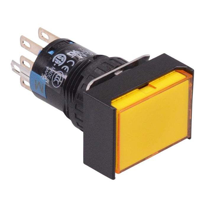 AL6H-M21PY Yellow 16mm 5VDC Momentary Rectangle illuminated Push Button Switch IP65 DPDT