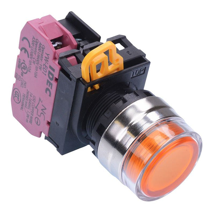 YW4L-MF2E01Q3A Amber 12V illuminated 22mm Metal Bezel Momentary Shrouded Push Button Switch NC IP65 IDEC
