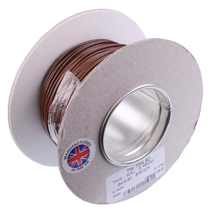 Brown 0.75mm² Thin Wall Cable 24/0.2mm 50M