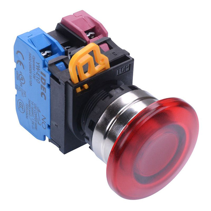 YW4L-M4E11Q3R Red 12V illuminated 22mm Metal Bezel Mushroom Momentary Push Button Switch 1NO-1NC IP65 IDEC