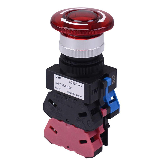 AVLW4B2211DR Red 24V illuminated 30mm Emergency Stop Switch 1NO-1NC IDEC