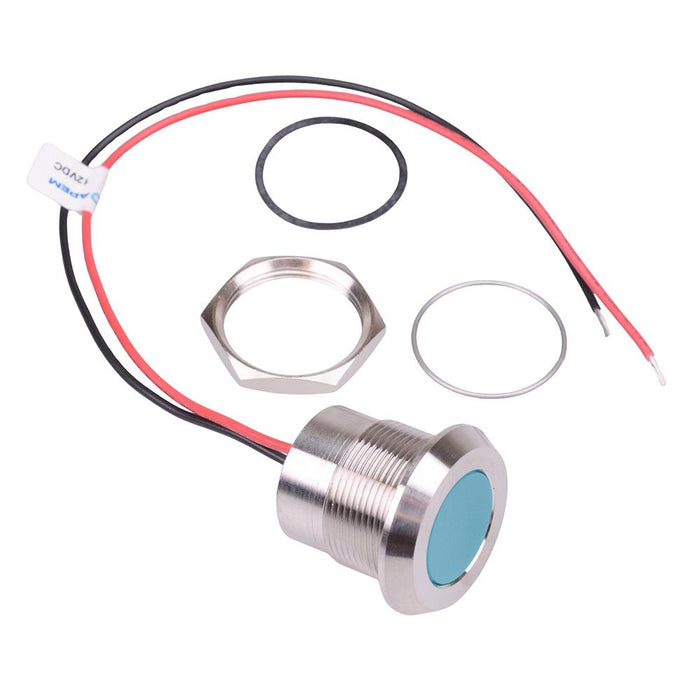 Q22Y5SXXB12E Blue Chamfered 22mm 12VDC LED Panel Indicator IP67 APEM