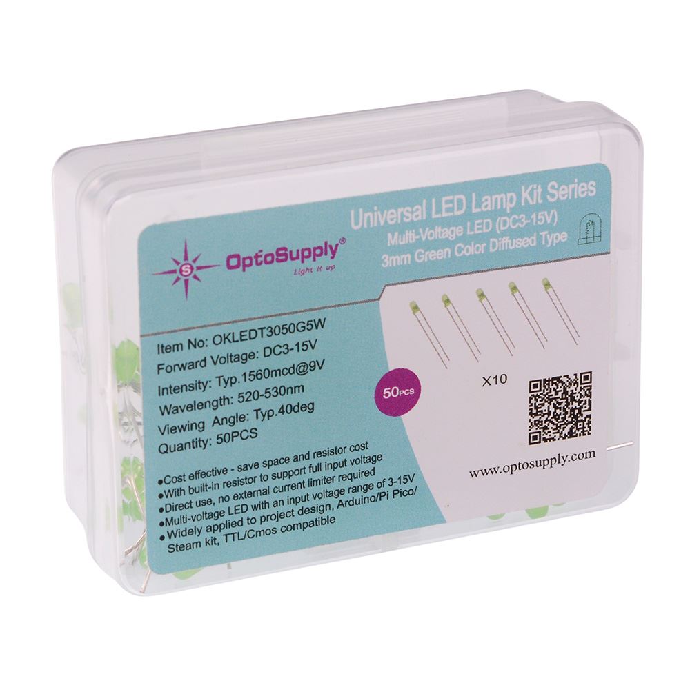 Green 3mm Multi-Voltage (3-15V) LED Kit - Box of 50 — Switch ...