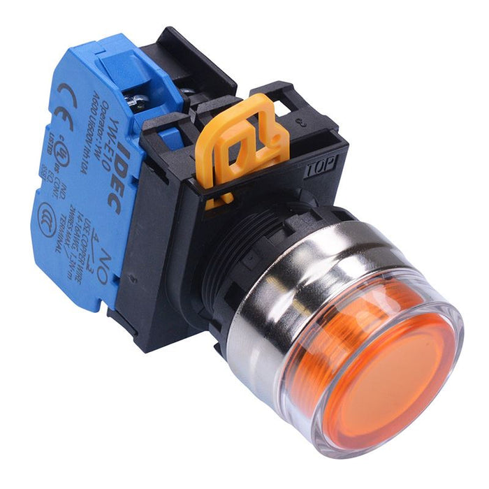 YW4L-AF2E10Q4A Amber 24V illuminated 22mm Metal Bezel Maintained Shrouded Push Button Switch NO IP65 IDEC