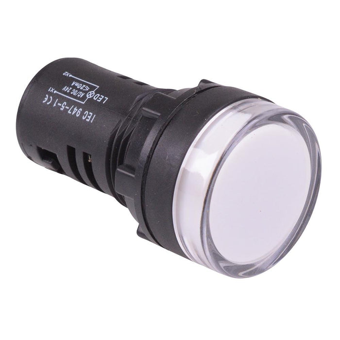 White 22mm LED Pilot Indicator Light 24V — Switch Electronics | Your ...